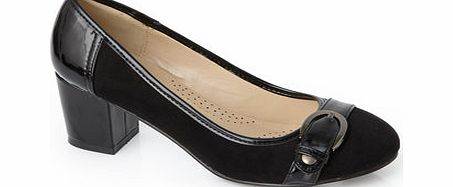 Womens Black Classic Block Heel Buckle Trim