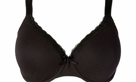 Bhs Womens Black Cotton and Lace T-Shirt Bra, black