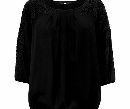 Womens Black Crochet Sleeve Blouse, black