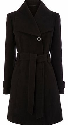 Womens Black Fit and Flare Belted Coat, black