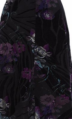 Bhs Womens Black Floral Devore Print Flared Skirt,