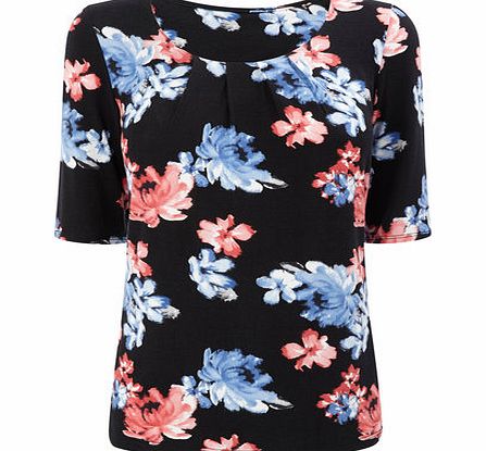 Womens Black Floral Pleated Top, black 9022078513
