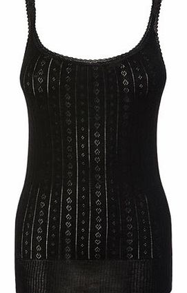Womens Black Heart Marl Pointelle Thermal Cami