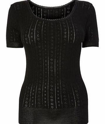 Bhs Womens Black Heart Pointelle Thermal Seamfree