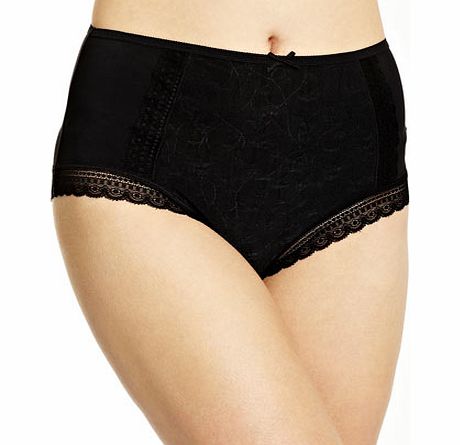 Bhs Womens Black Jacquard and Lace Full Brief, black