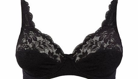 Bhs Womens Black Jacquard and Lace Underwired Bra,