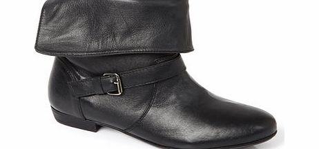 Bhs Womens Black Leather Turn Down Ankle Boots,
