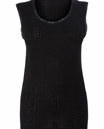 Bhs Womens Black Pointelle Thermal Vest, black