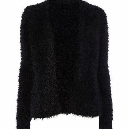 Womens Black Popcorn Fluff Cardigan, black