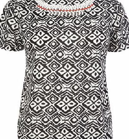 Womens Black Print Necklace Top, black 3390750137