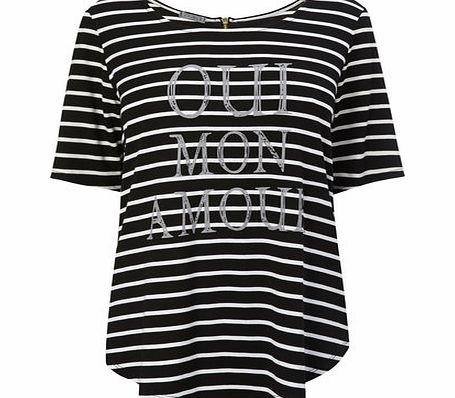 Bhs Womens Black Qui Mon Amour Slogan Stripe Top,
