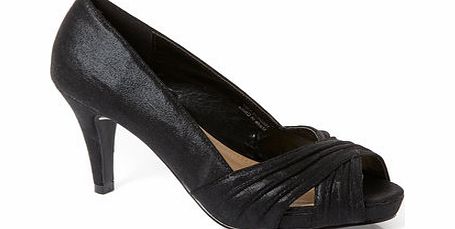 Womens Black Rouched Open Toe Platform Party