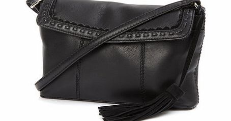 Womens Black Scallop Leather Mini X Body Bag,