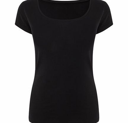 Womens Black Short Sleeve Scoop Neck Top, black