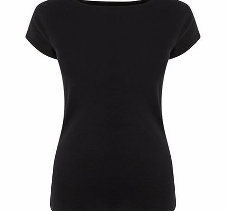 Womens Black Short Sleeve Slash Neck Top, black