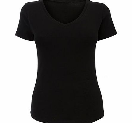 Womens Black Short Sleeve V Neck Top, black