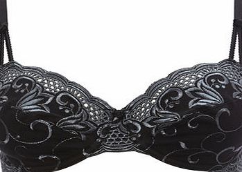 Bhs Womens Black Two Tone Embroidered Underwired