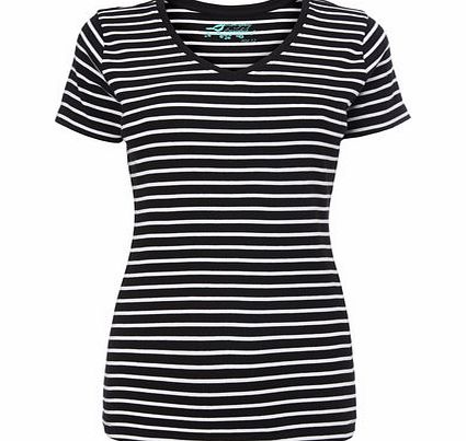 Womens Black/white Stripe Short Sleeve V Neck