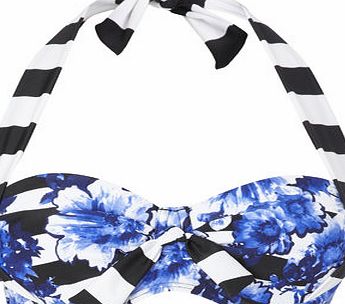 Bhs Womens Blue And White Floral Stripe Underwired