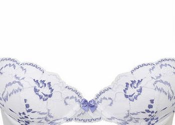 Bhs Womens Blue and White Lace Plunge Bra,