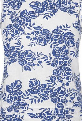 Bhs Womens Blue and White Linen Delft Print Shell,