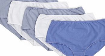 Bhs Womens Blue and White Plain 5 Pack Full Briefs,