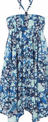 Bhs Womens Blue Brushstroke Floral Print Smocked