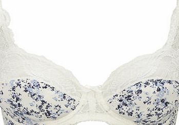 Bhs Womens Blue Floral Print Jacquard and Lace