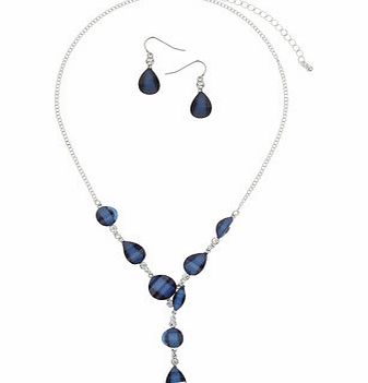 Bhs Womens Blue Glitter Jewellery Set, navy