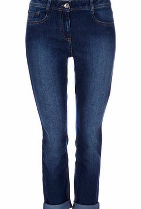 Womens Blue Mid Wash Roll Up Petite Jeans, mid