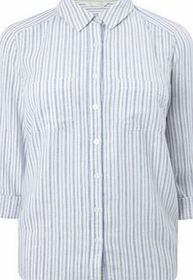 Bhs Womens Blue stripe Collared Linen Blend Shirt,