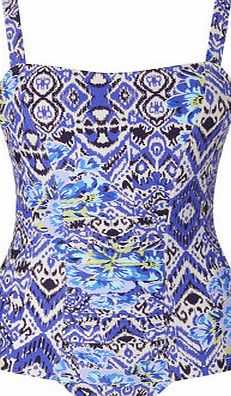 Bhs Womens Blue Tribal Print Tummy Control Swimsuit,
