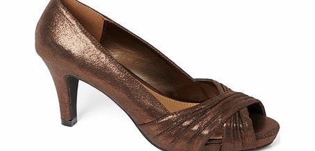 Womens Bronze Rouched Open Toe Platform Party