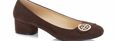 Womens Brown Round Trim Block Heel Court Shoe,