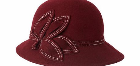 Womens Burgundy Flower Trim Cloche Hat, burgundy
