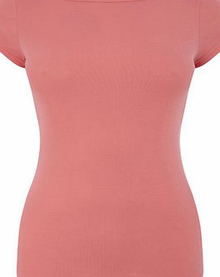 Bhs Womens Coral Short Sleeve Slash Neck Top, coral