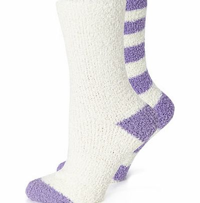 Womens Cream and Purple 2 Pack of Bedsocks,