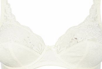 Bhs Womens Cream Jacquard and Lace Underwired Bra,