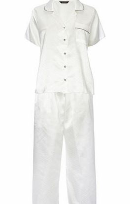 Womens Cream Mocha Trim Pyjamas, cream 723320005