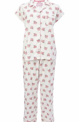 Womens Cream Multi Floral Woven Revere Pyjamas,