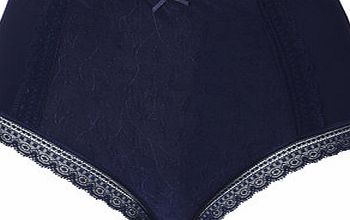 Bhs Womens Dark Blue Jacquard and Lace Full Brief,