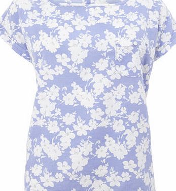 Bhs Womens Floral Linen Blend Tee, forget me not