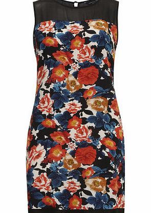 Bhs Womens Floral Panel Pencil Dress, red 19123123874