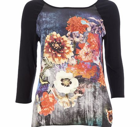 Bhs Womens Floral Woven Front Top, black 12031968513