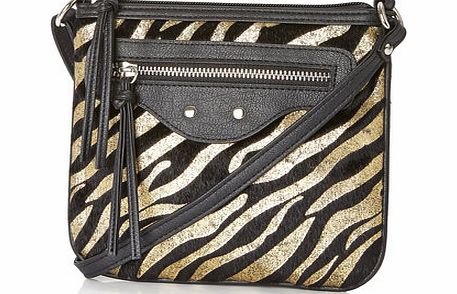 Bhs Womens Gold Zebra Zip Mini X Body Bag, gold