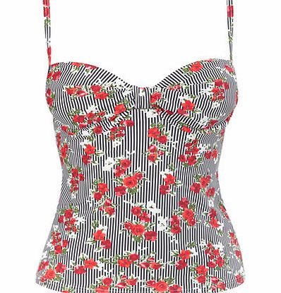 Bhs Womens Great Value Floral Striped Tankini Top,