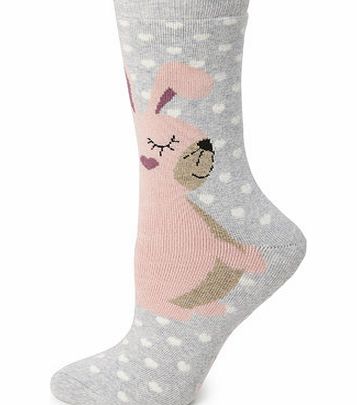 Bhs Womens Grey and Pink Bunny Snuggle Socks, grey