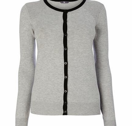 Womens Grey/Black Long Sleeve Crew Cardigan,