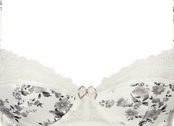 Bhs Womens Grey Floral Print Half Padded Bra, cream
