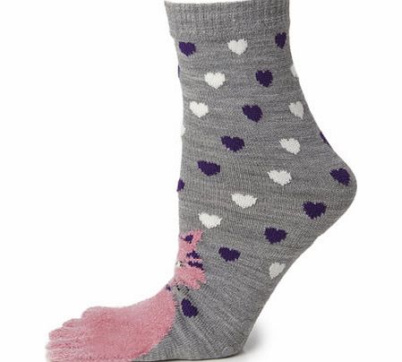 Bhs Womens Grey Marl Cat Toe Socks, grey marl